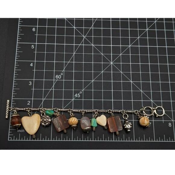 BRIGHTON NATURAL ELEMENTS Heart‎ Multi Beads Charms Chunky Toggle Bracelet - Picture 11 of 11